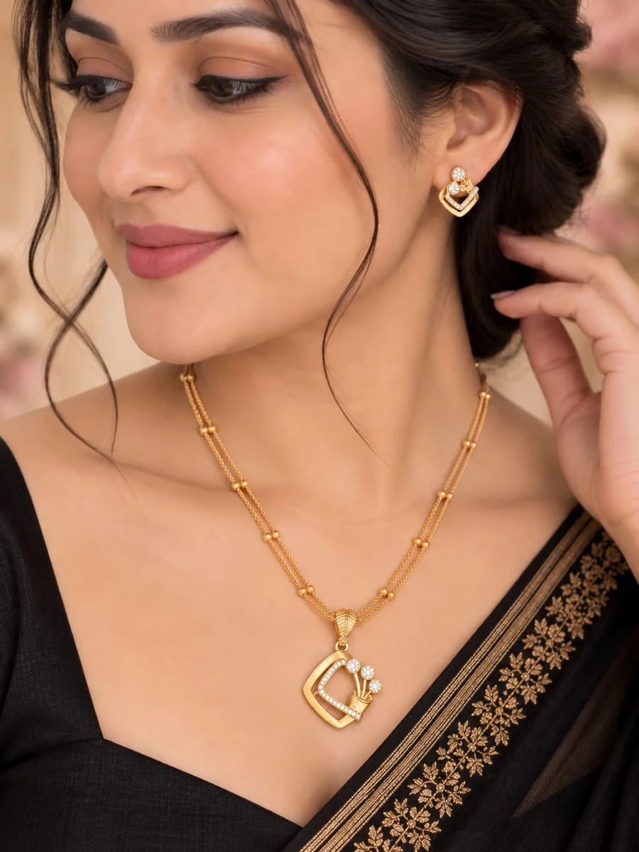 Crystal Heart Loop Gold Necklace Set