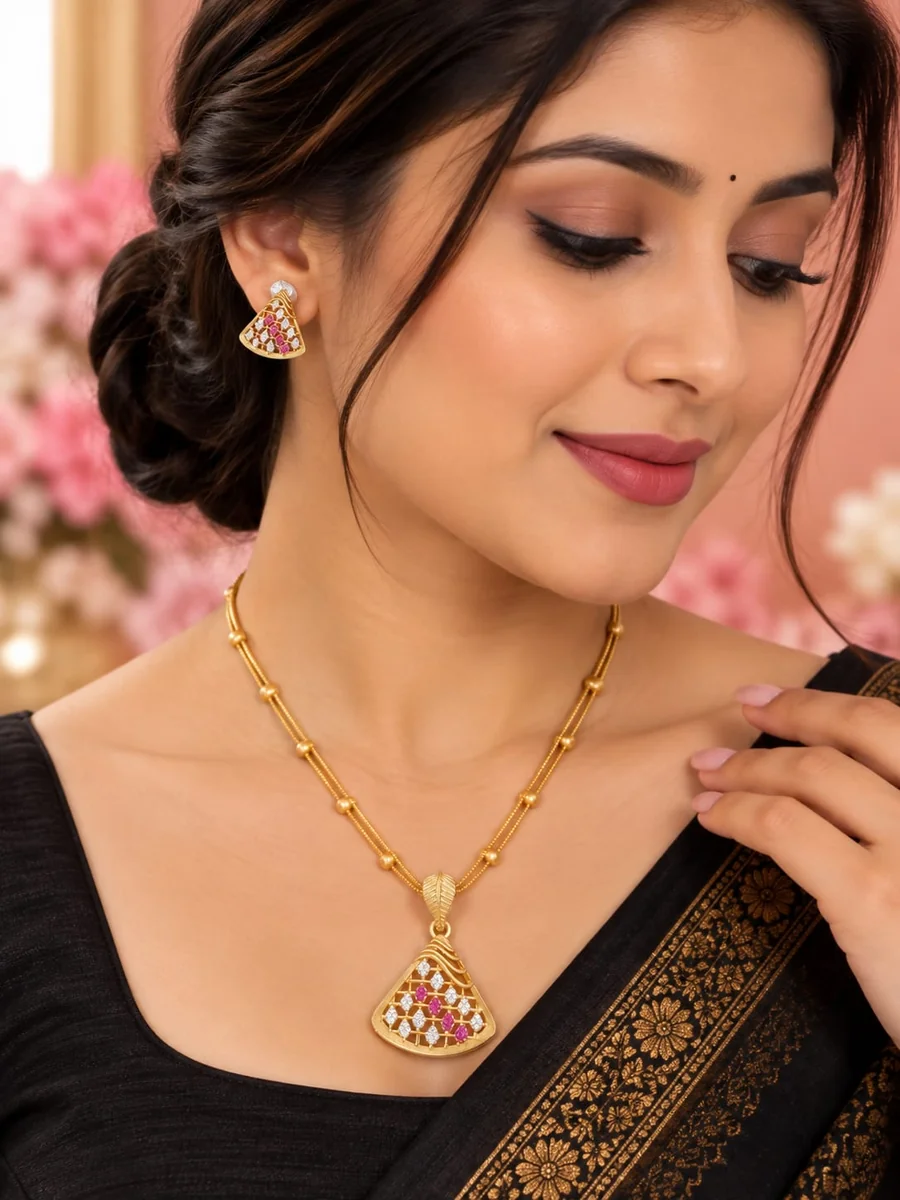 Ruby Lattice Teardrop Gold Chain Set