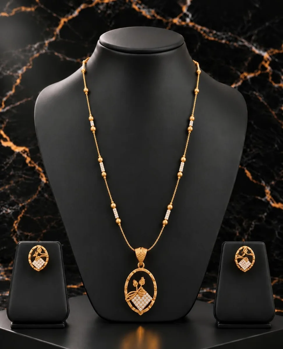 Handcrafted brass Golden Oval Floral Filigree Necklace Set with antique finish