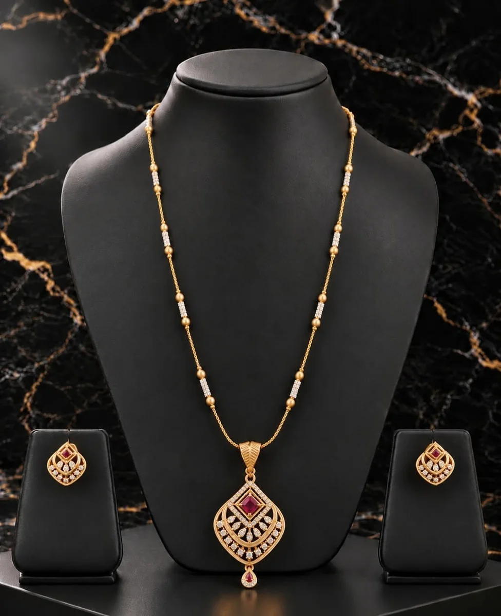 Handcrafted brass Ruby Diamond Teardrop Crystal Necklace Set with antique finish