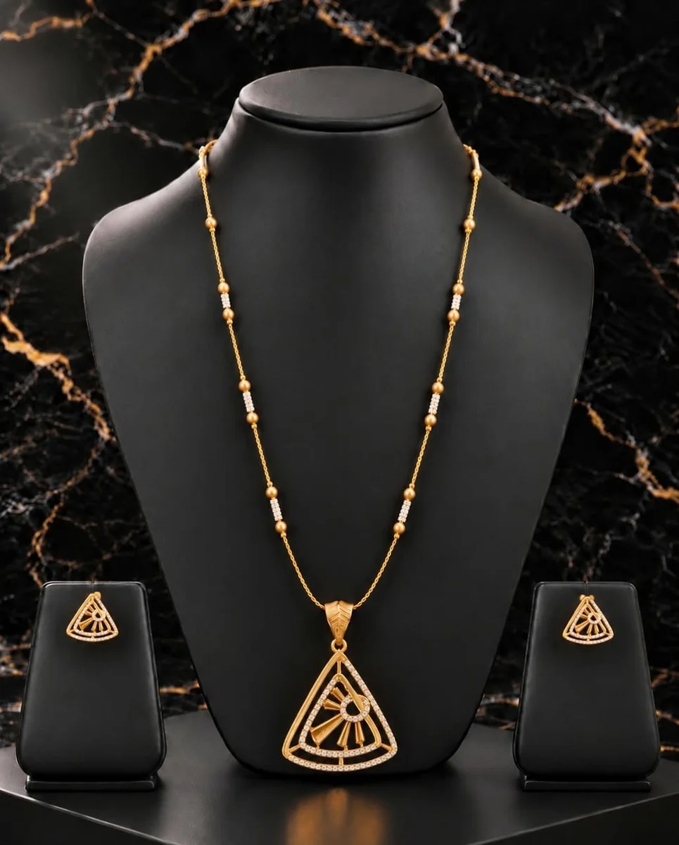 Handcrafted brass Golden Geometric Fan Crystal Pendant Necklace Set with antique finish