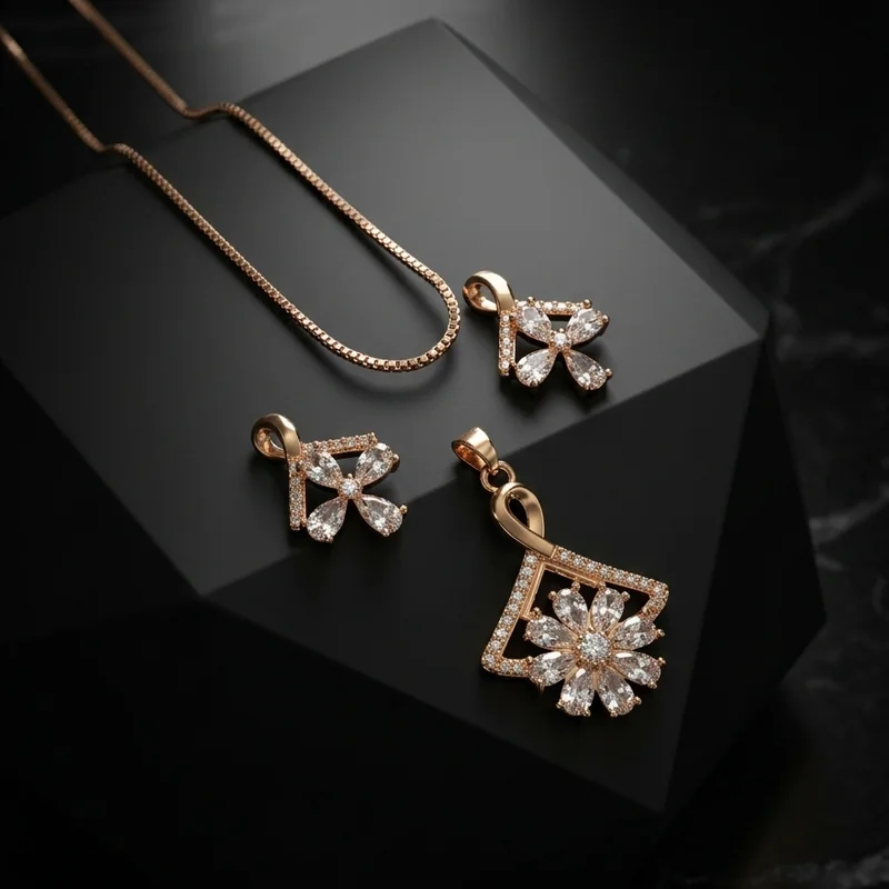 Floral Frame Rose Gold Chain Set