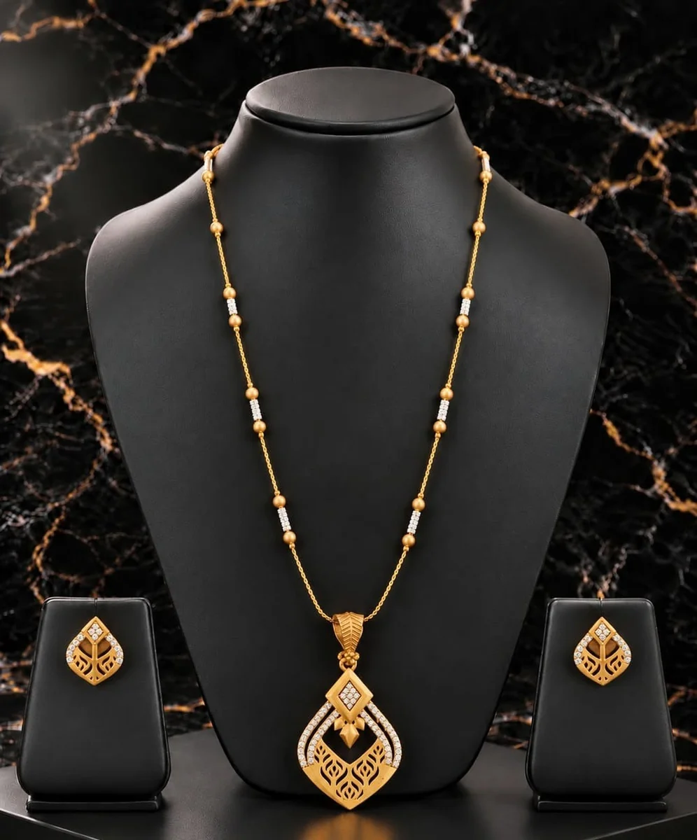 Handcrafted brass Golden Filigree Teardrop Leaf Necklace Set with antique finish