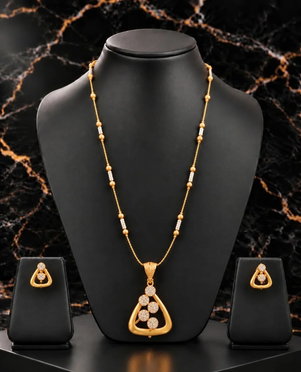 Handcrafted brass Golden Triangle Crystal Cluster Necklace Set with antique finish