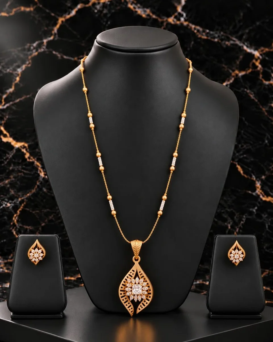 Handcrafted brass Golden Openwork Floral Teardrop Necklace Set with antique finish