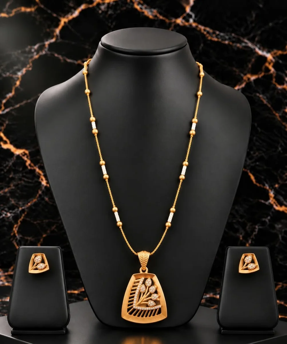 Handcrafted brass Golden Fan Leafline Crystal Pendant Necklace Set with antique finish