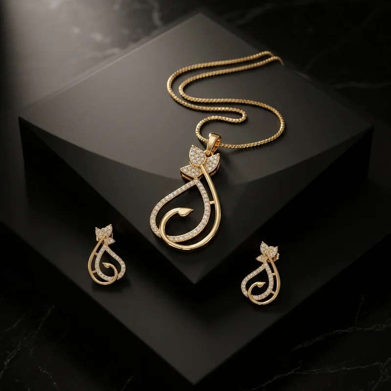 Floral Teardrop Gold Chain Set