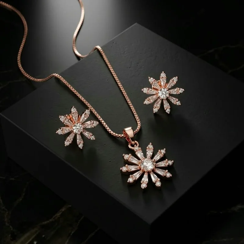 Radiant Bloom Rose Gold Chain Set