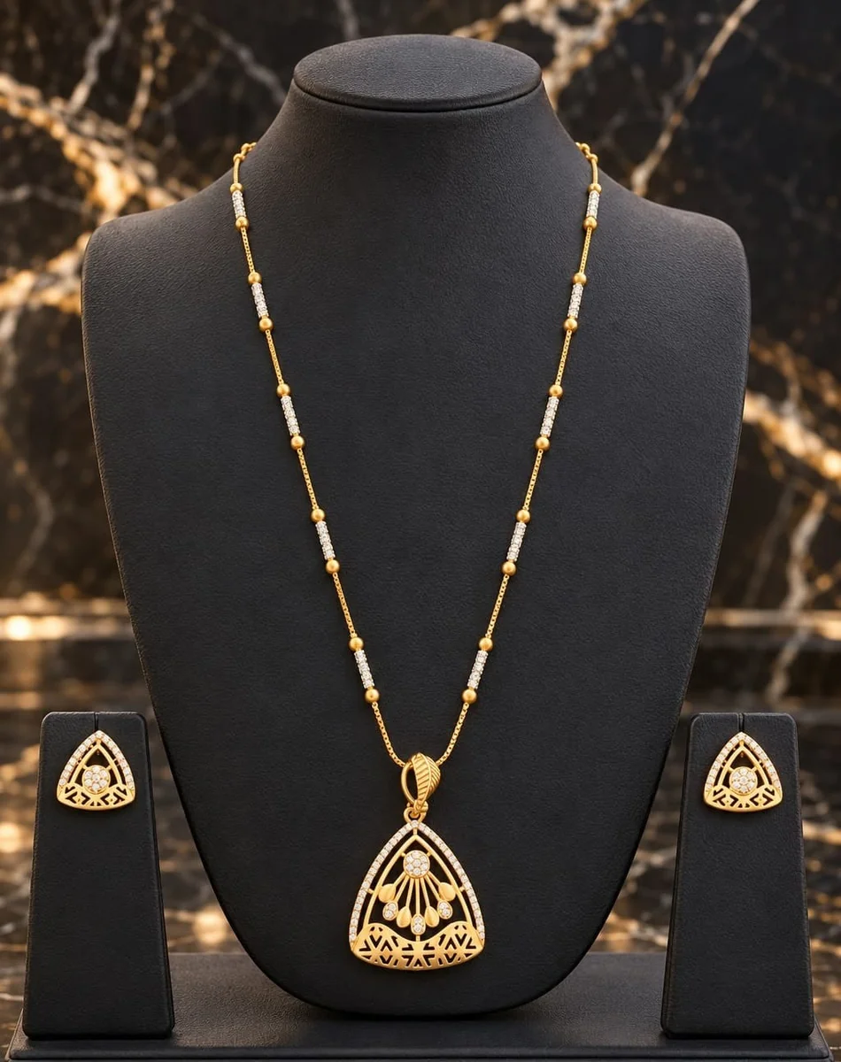 Handcrafted brass Golden Fan Motif Crystal Necklace Set with antique finish