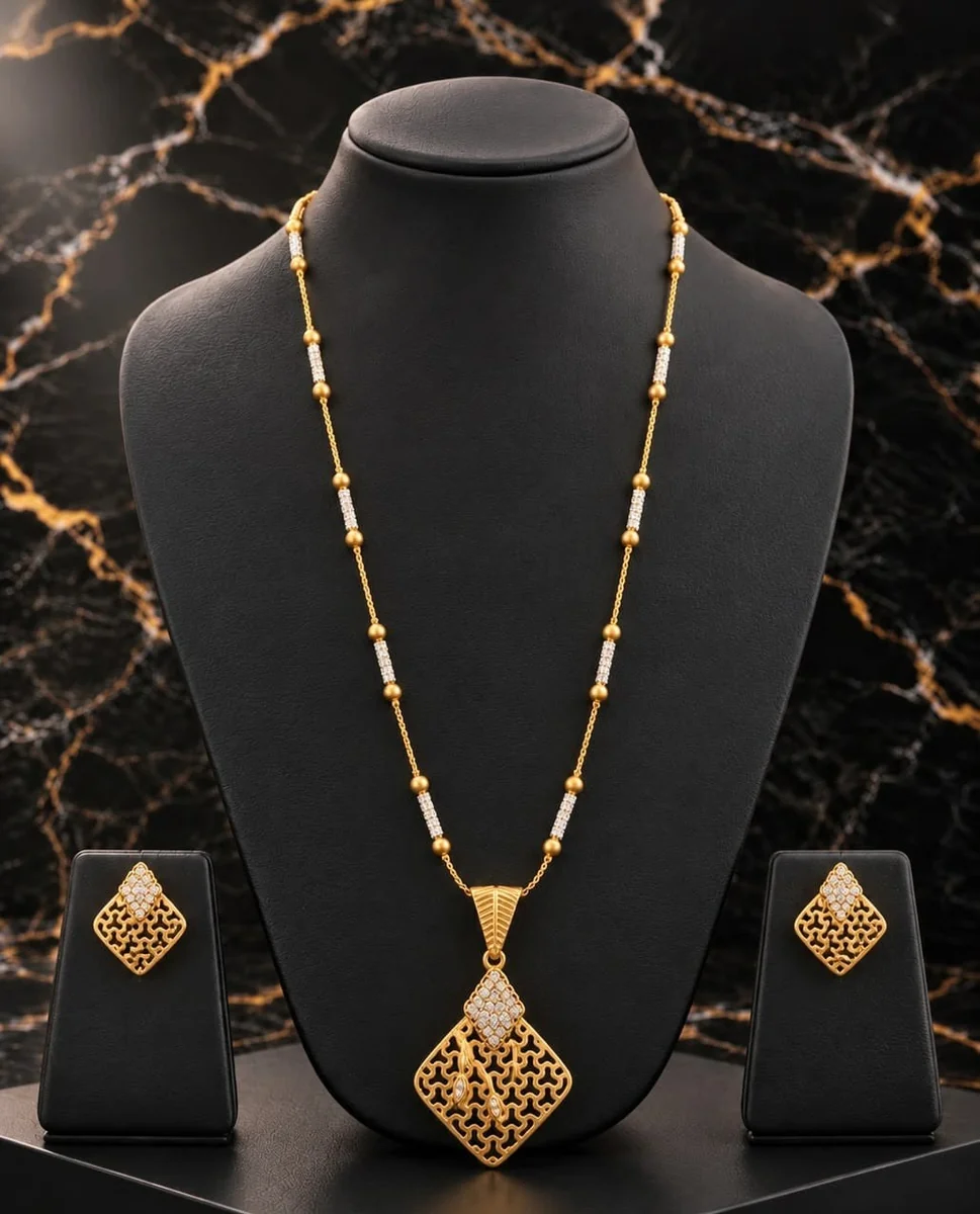 Handcrafted brass Diamond Lattice Statement Necklace Set with antique finish