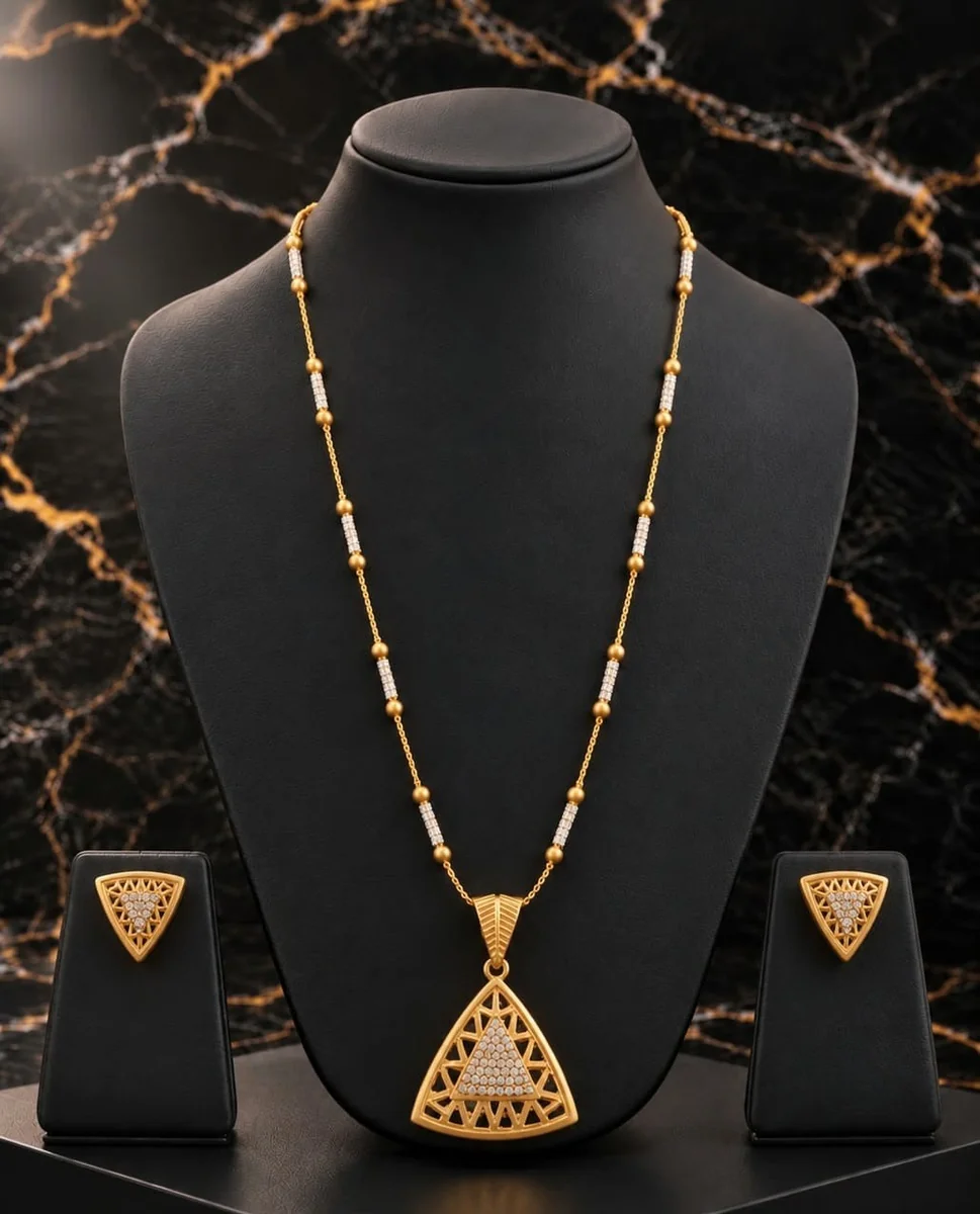 Handcrafted brass Triangular Radiance Crystal Necklace Set with antique finish
