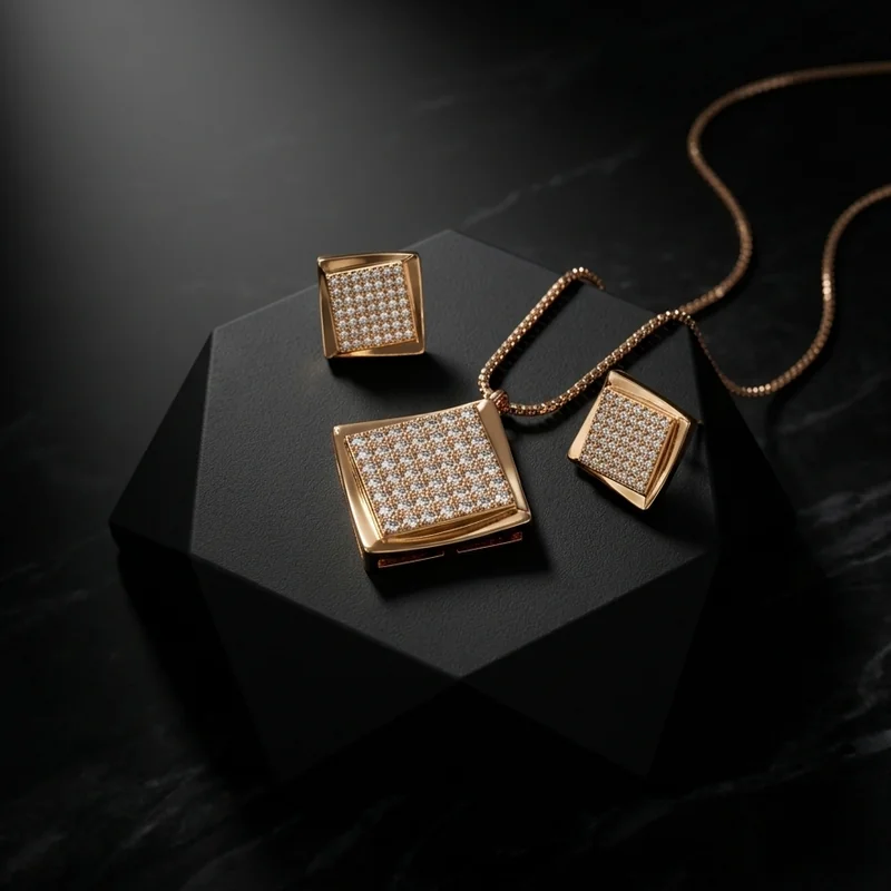 Crystal Grid Gold Chain Set