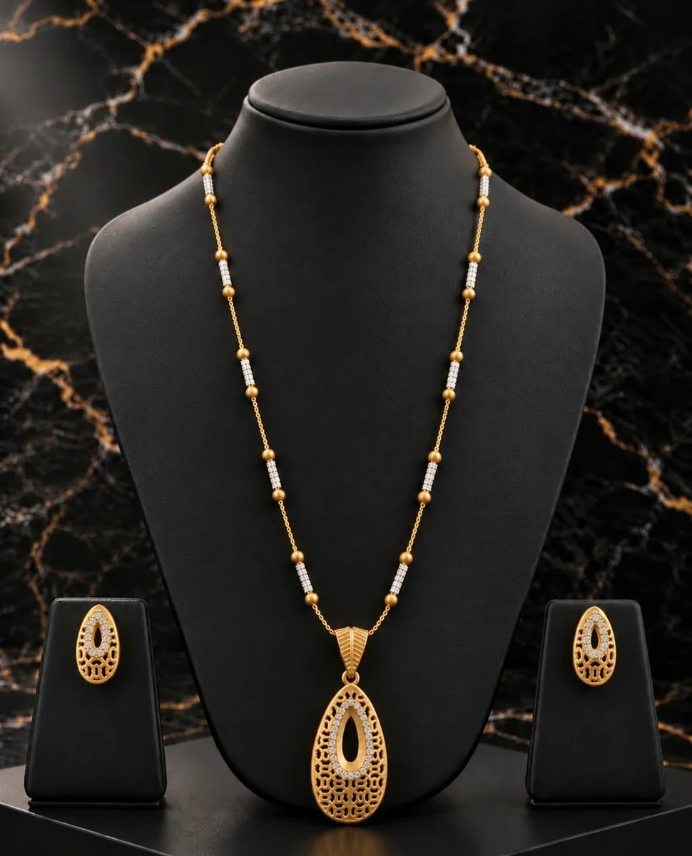 Handcrafted brass Golden Teardrop Openwork Necklace Set with antique finish