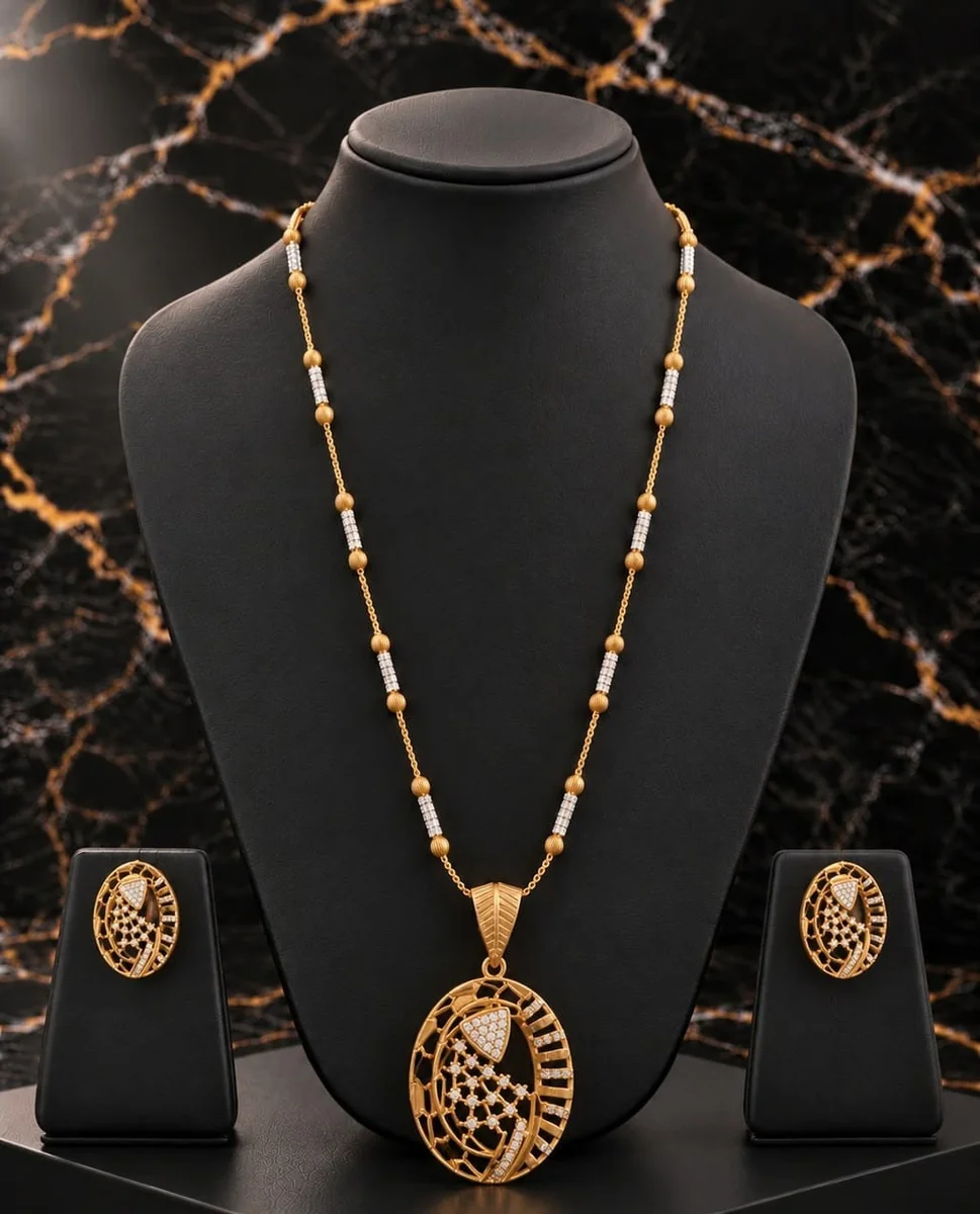 Handcrafted brass Golden Oval Filigree Crystal Necklace Set with antique finish