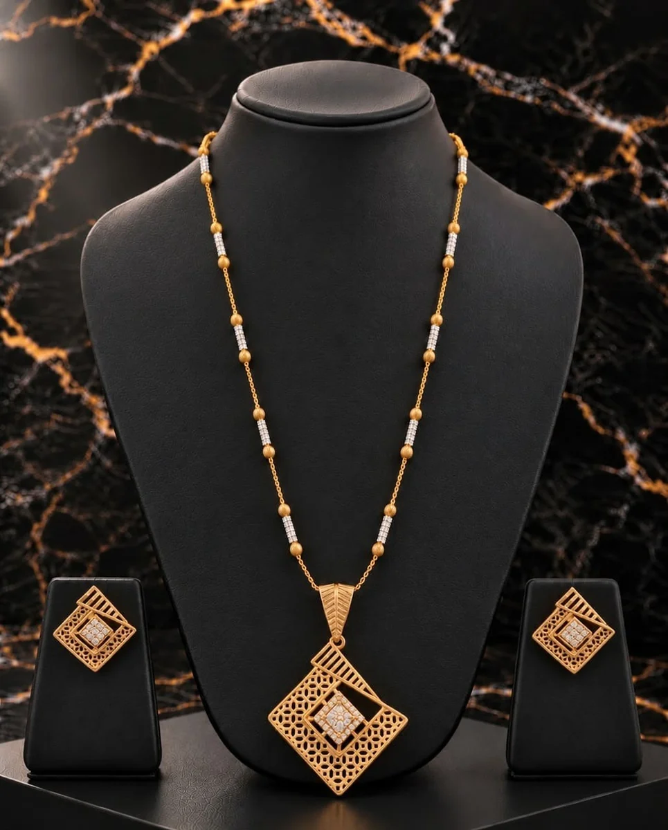Handcrafted brass Geometric Diamond Lattice Necklace Set with antique finish
