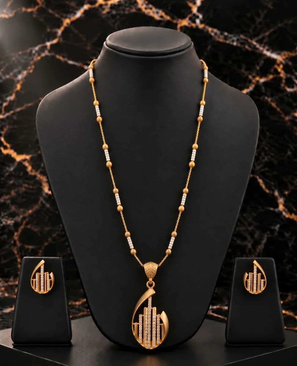 Handcrafted brass Golden Vertical Bar Crystal Necklace Set with antique finish