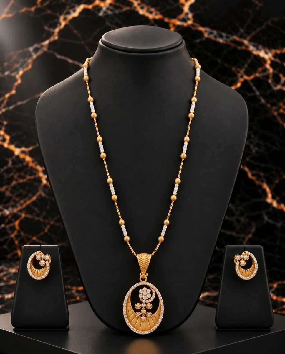Handcrafted brass Golden Oval Swirl Crystal Necklace Set with antique finish