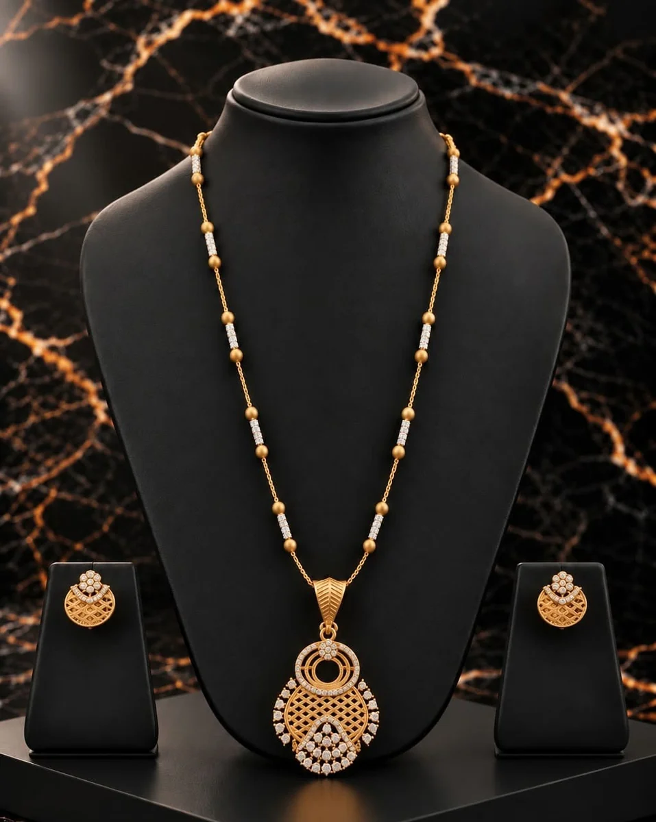 Handcrafted brass Golden Circular Lattice Pendant Necklace Set with antique finish