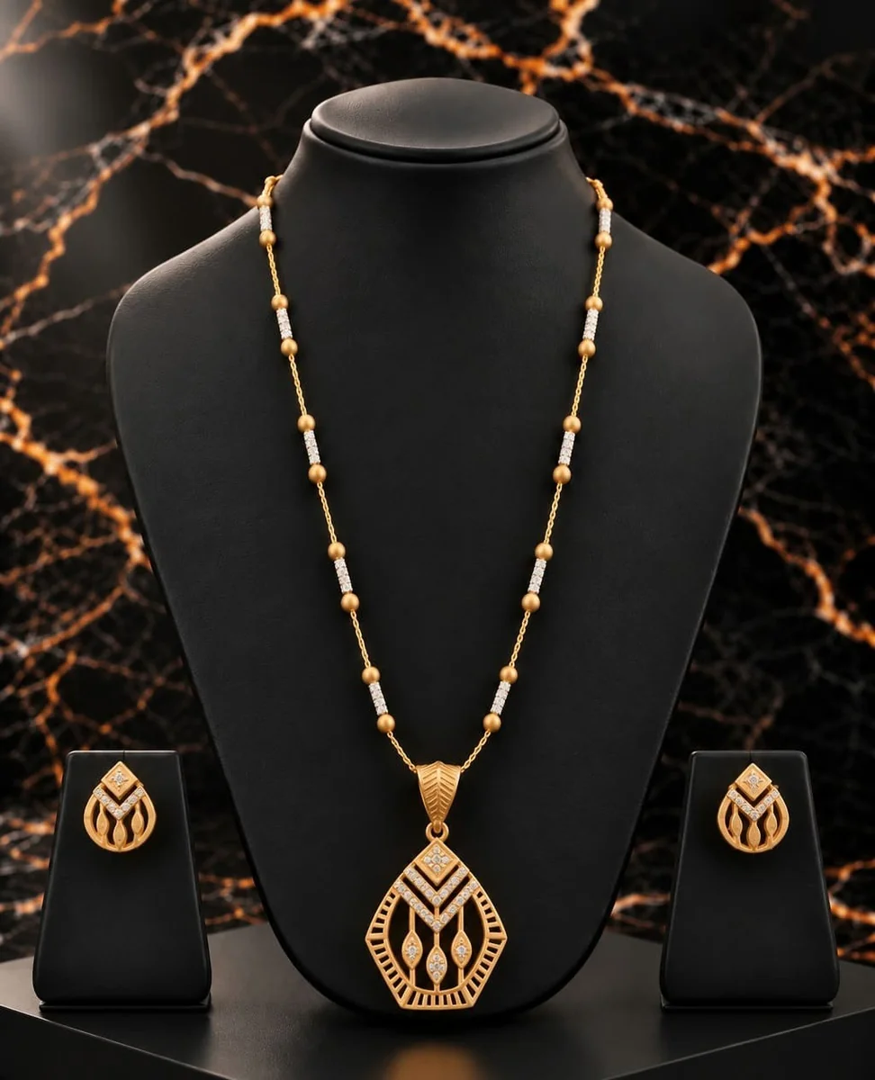 Handcrafted brass Golden Chevron Flame Crystal Necklace Set with antique finish