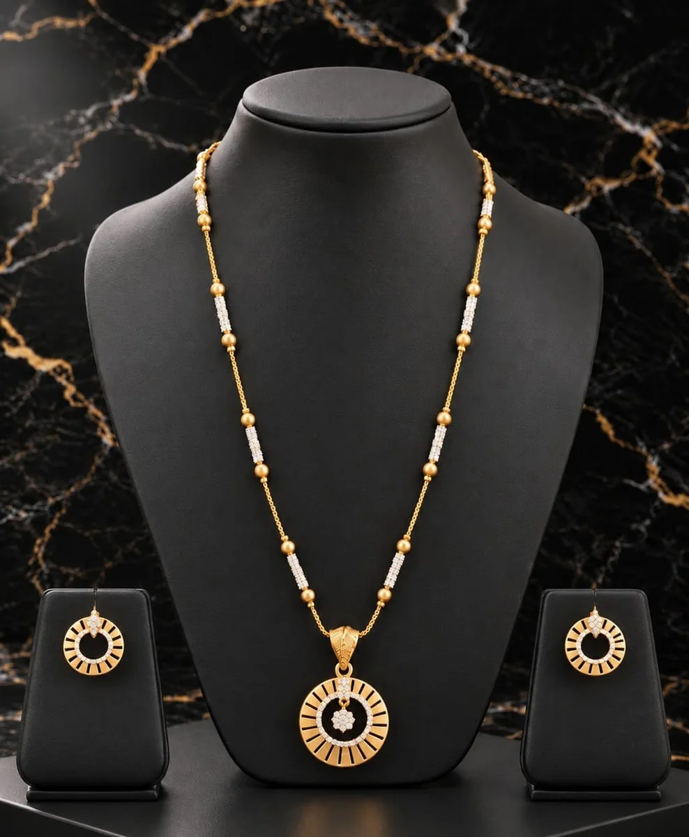 Handcrafted brass Golden Sunburst Circle Crystal Necklace Set with antique finish