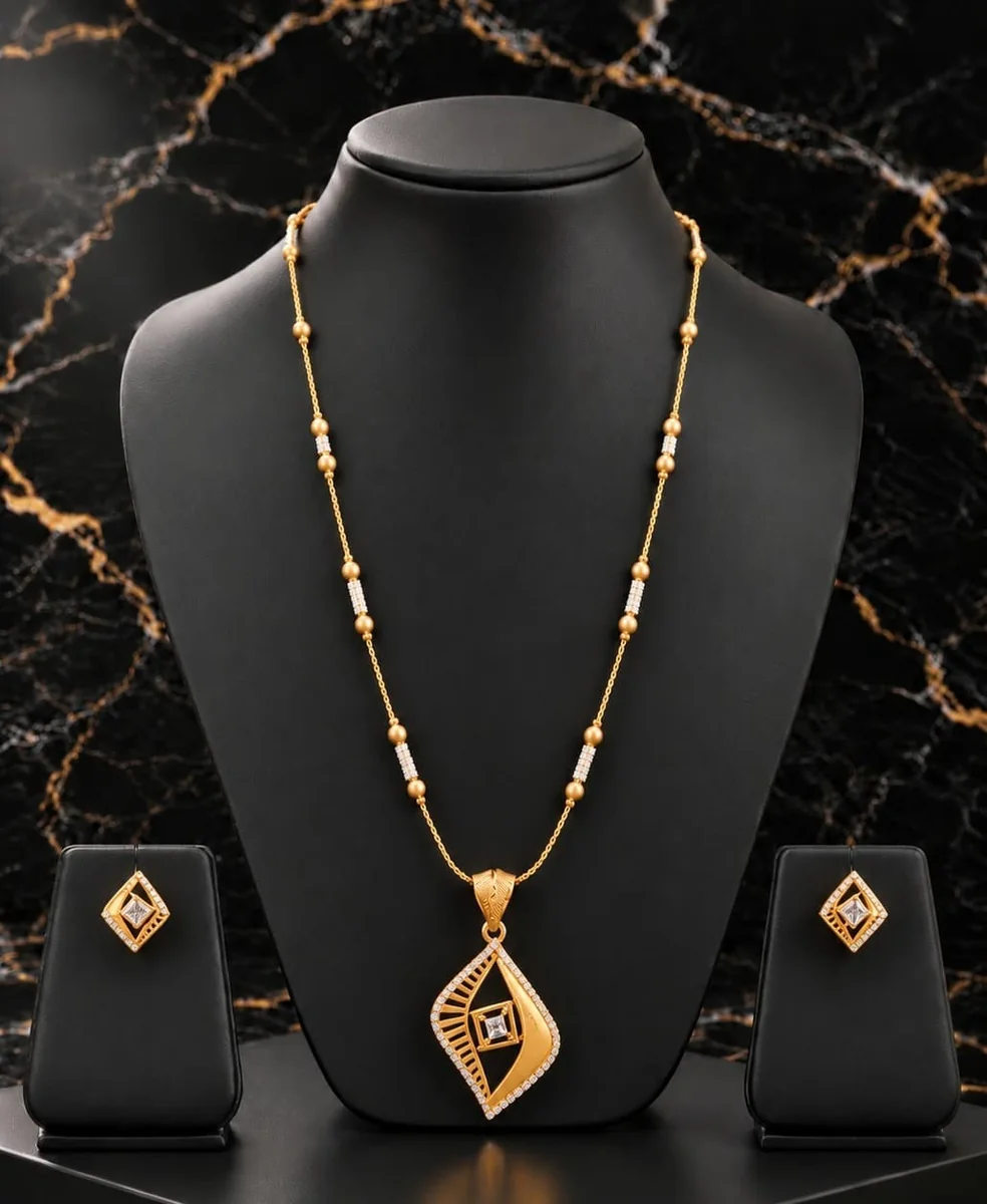 Handcrafted brass Golden Asymmetric Diamond Crystal Necklace Set with antique finish