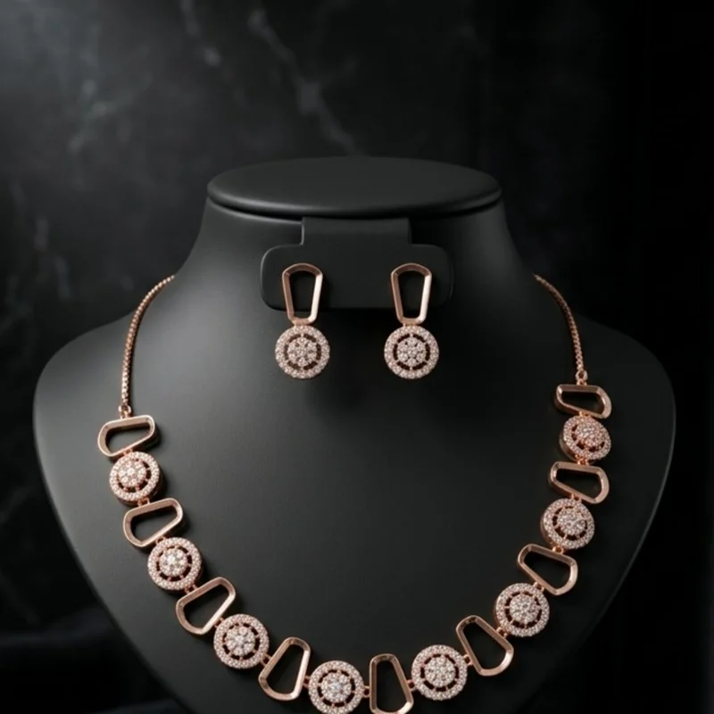 Rose Gold Circle Link Necklace Set