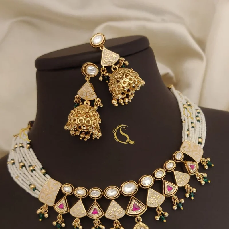 Green & Pink Kundan Pearl Necklace