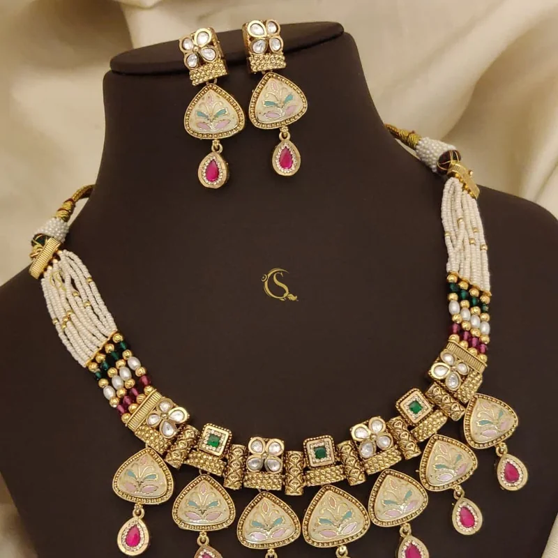 Gold Kundan Pearl Drop Necklace