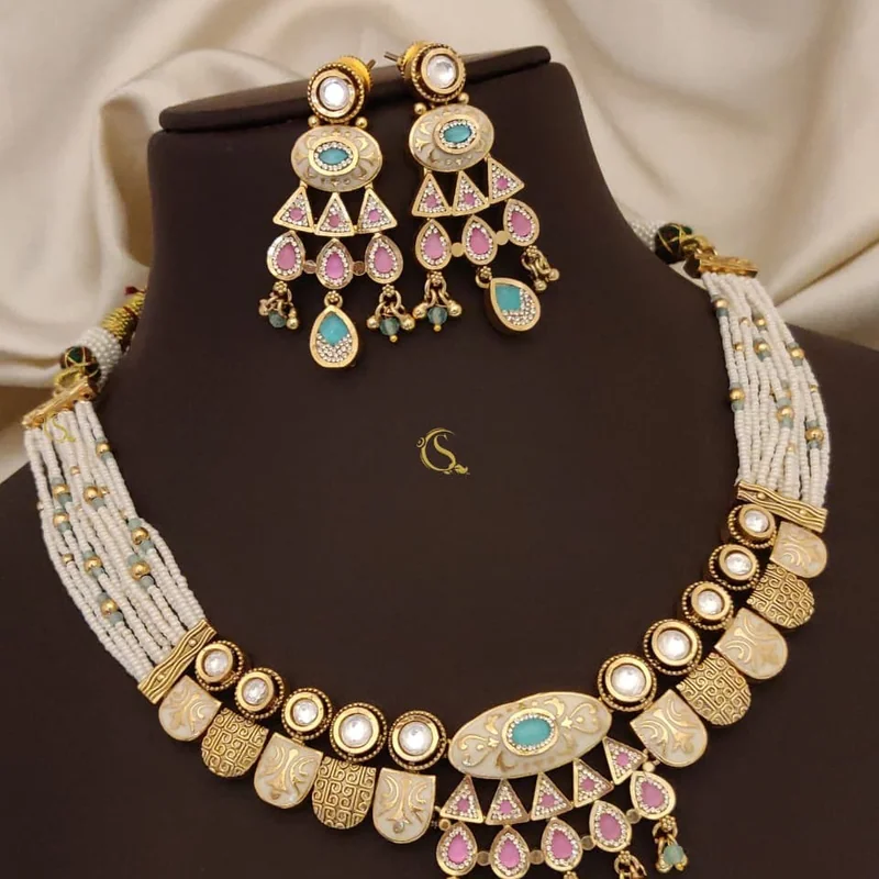 Antique Gold Kundan Pearl Statement Necklace