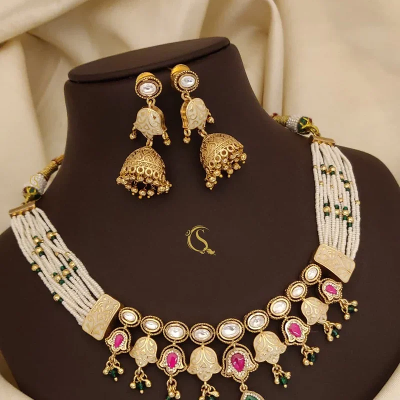 Emerald & Ruby Kundan Pearl Necklace