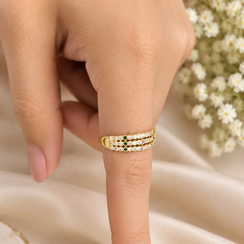 Emerald Diamond Beaded Ring