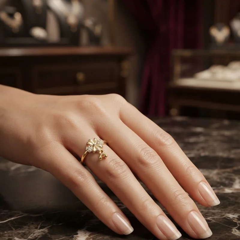 Floral Charm Pave Gold Ring