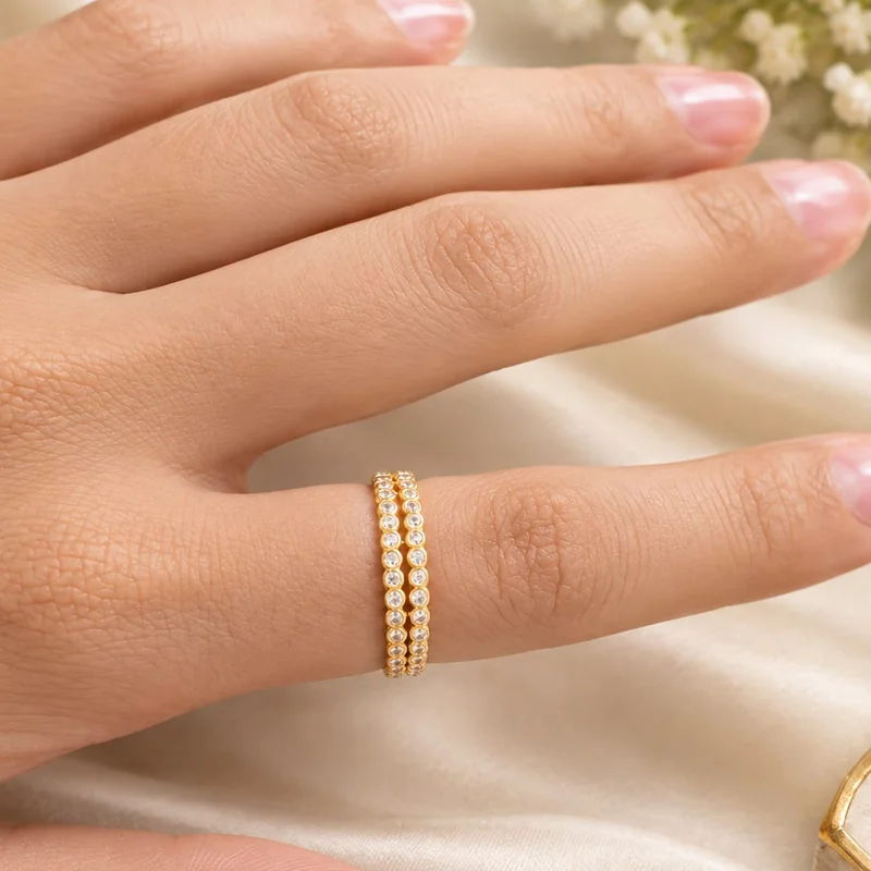 Double Row Crystal Gold Band Ring