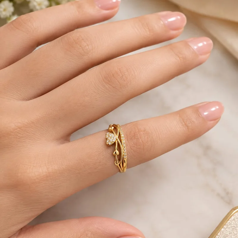 Leaf Vine Pave Gold Ring