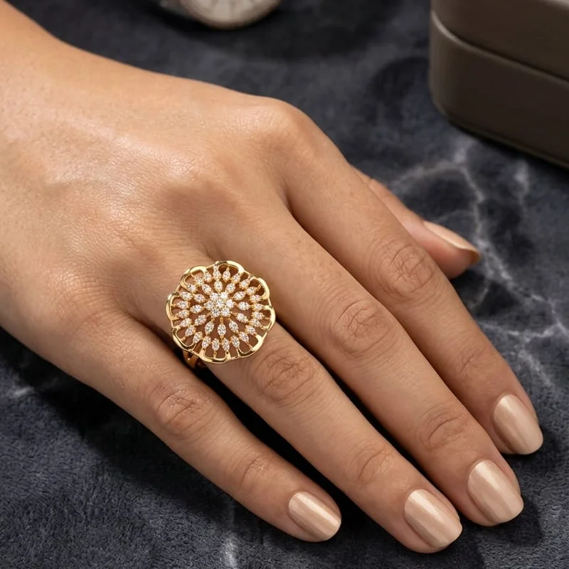 Handcrafted brass Radiant Petal Medallion Gold Ring with antique finish